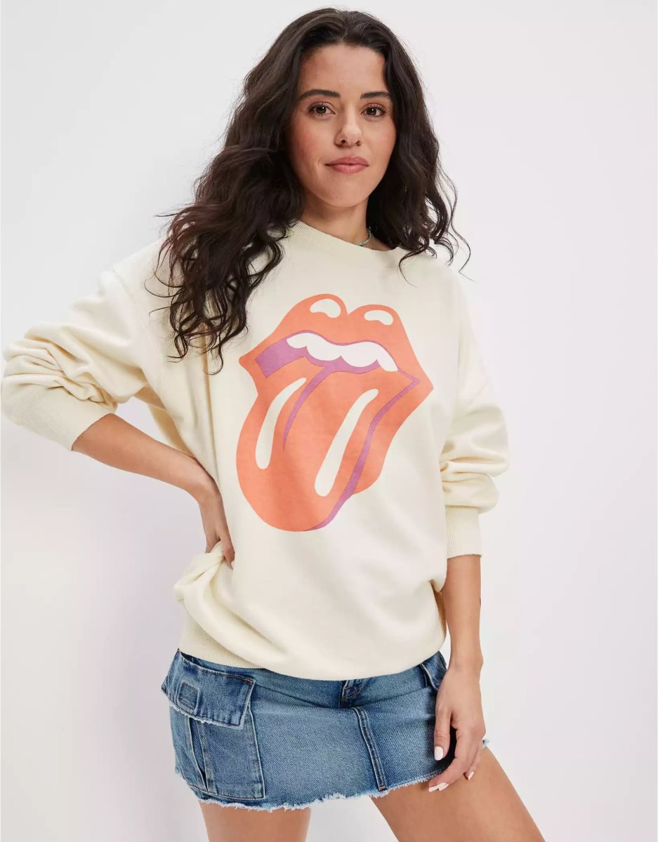 T Shirt Graphique American Eagle AE Oversized Rolling Stones Blanche Femme | TJZ-79202336